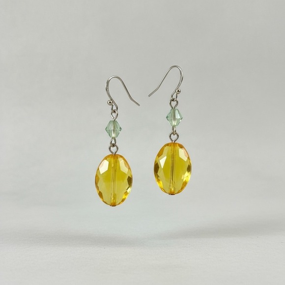Napier Jewelry - Napier Yellow Green Faceted Glass Dangle Earrings Silver Tone Hook NWT